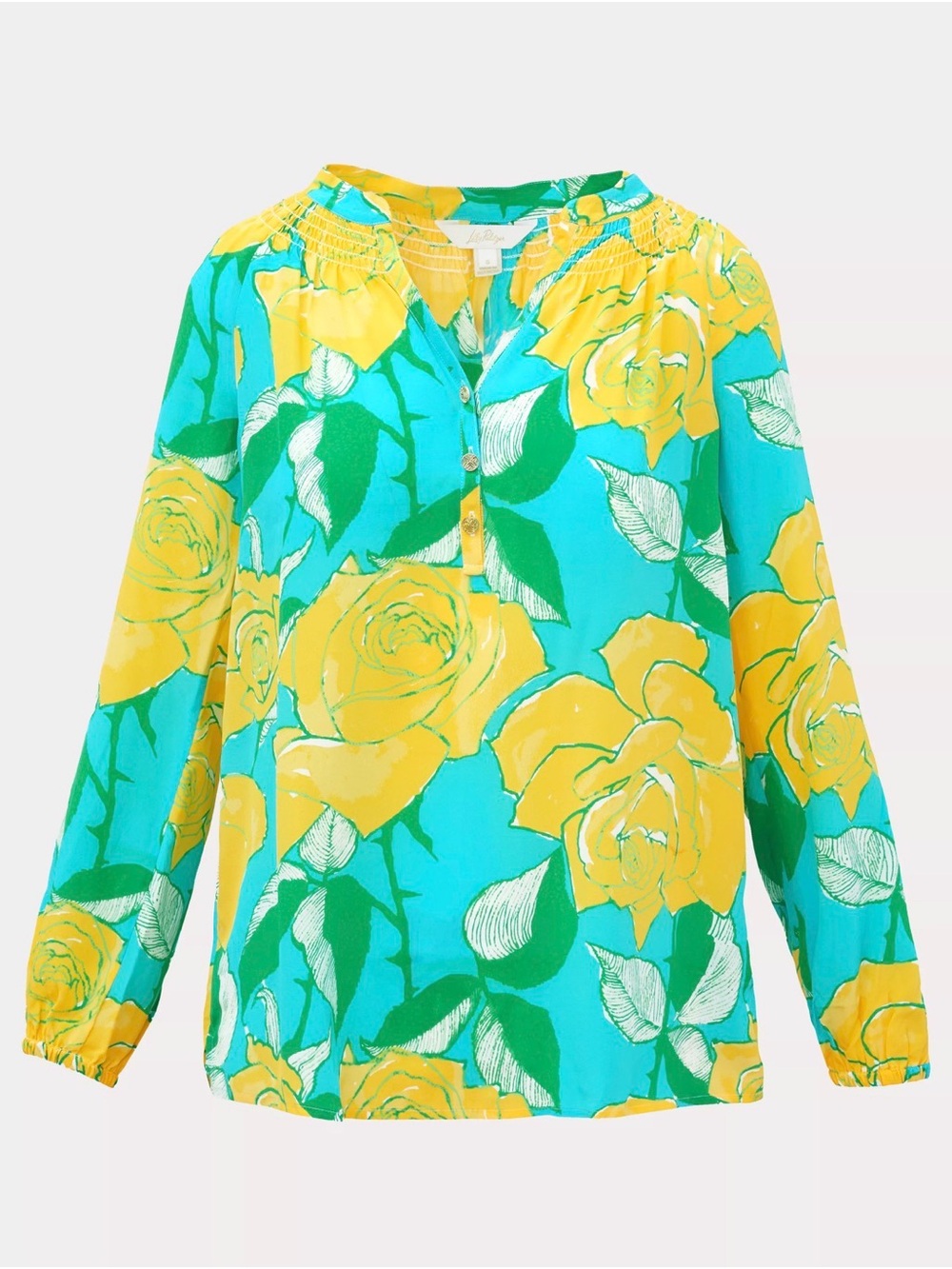 NWT Lilly Pulitzer XL ELSA SILK TOP in “Blue Curacao Rose Bud” sz XL